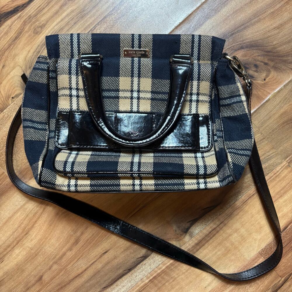 Kate Spade Plaid Wool and Patent Leather Handbag